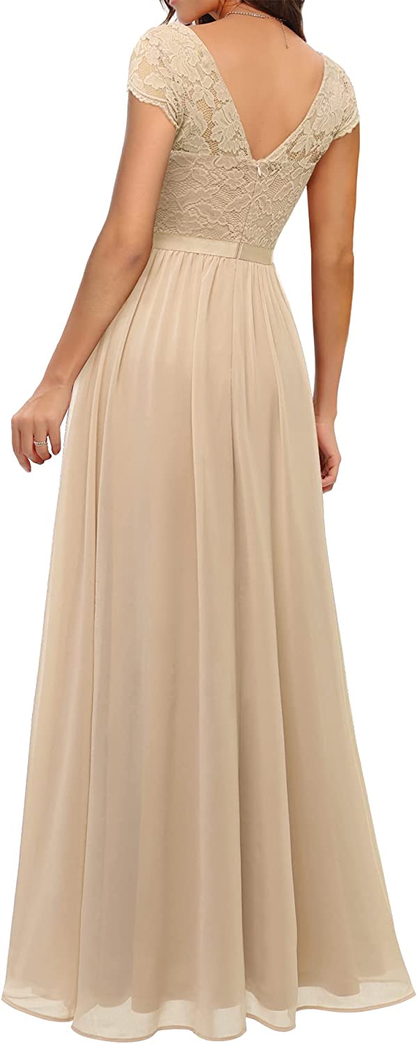 Women's Formal Floral Lace Maxi Dress Evening Party Elegant V-Neck Dresses for Wedding Guest