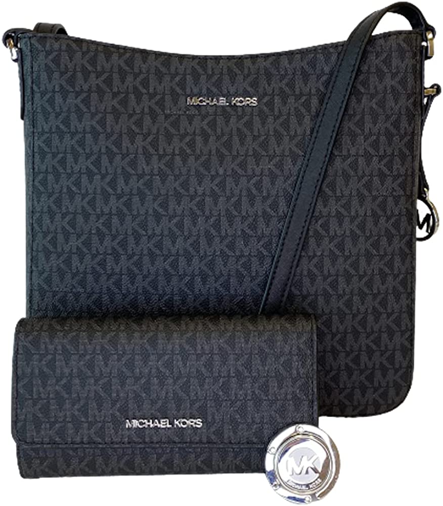 Michael Kors Jet Set Travel Large Messenger Crossbody bundle with Trifold Wallet and Michael Kors Purse Hook