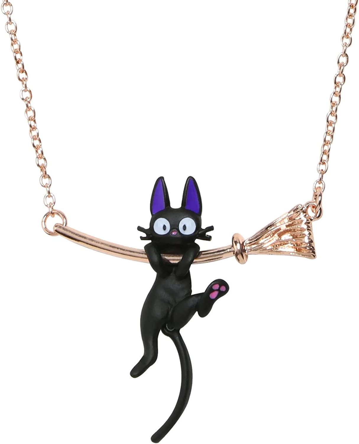 Studio Ghibli Kiki's Delivery Service Jiji Hanging on Broom Necklace
