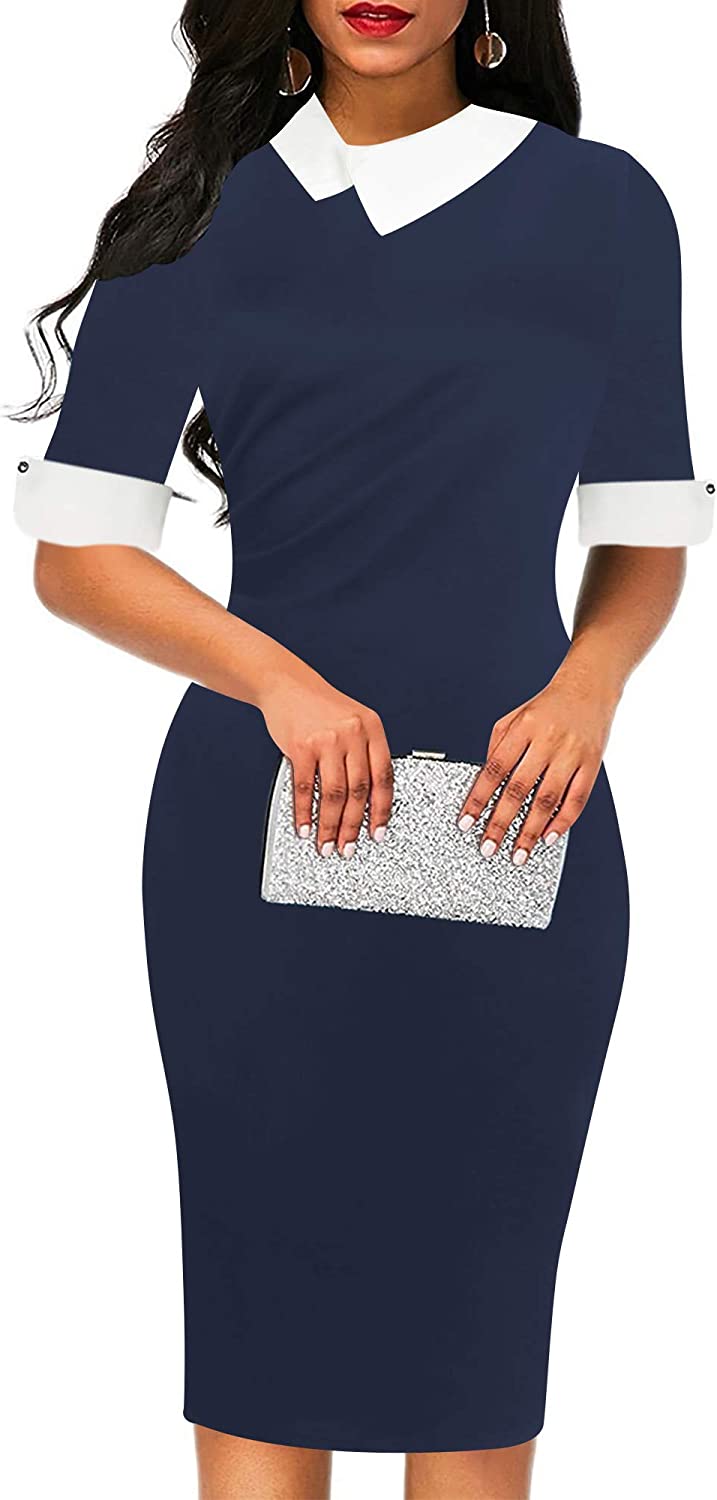 Women's Retro Bodycon Knee-Length Formal Office Dresses Work Pencil Dress OX276