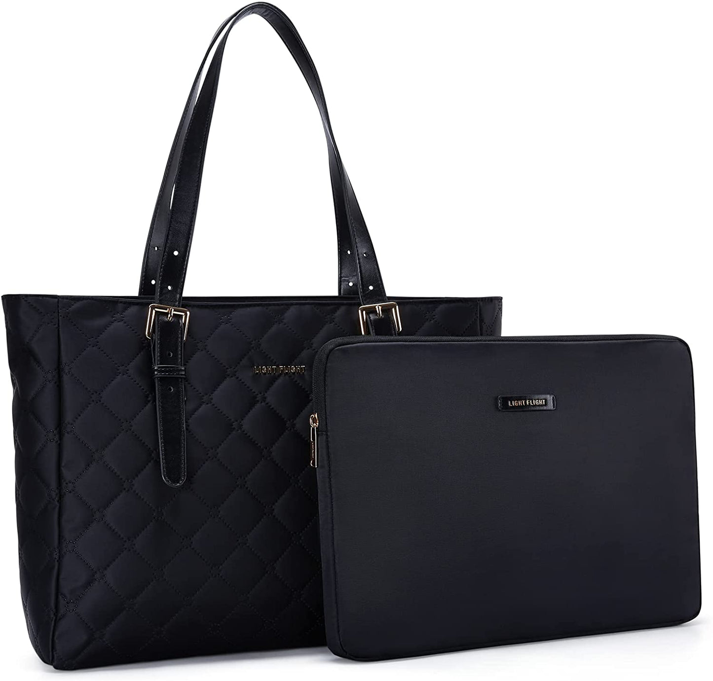 Tote Bag for Women, LIGHT FLIGHT Large Shoulder Bag with Laptop Sleeve Fits 15.6 Inch, 2pcs Set for Work, School