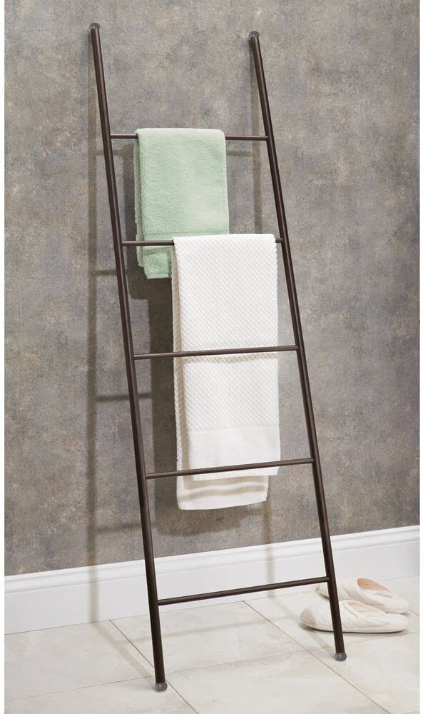 mDesign Metal Free Standing Bath Towel Blanket Ladder Storage Organization, Rack for Bathroom, Bedroom, Laundry Room - 2 Pack - Bronze