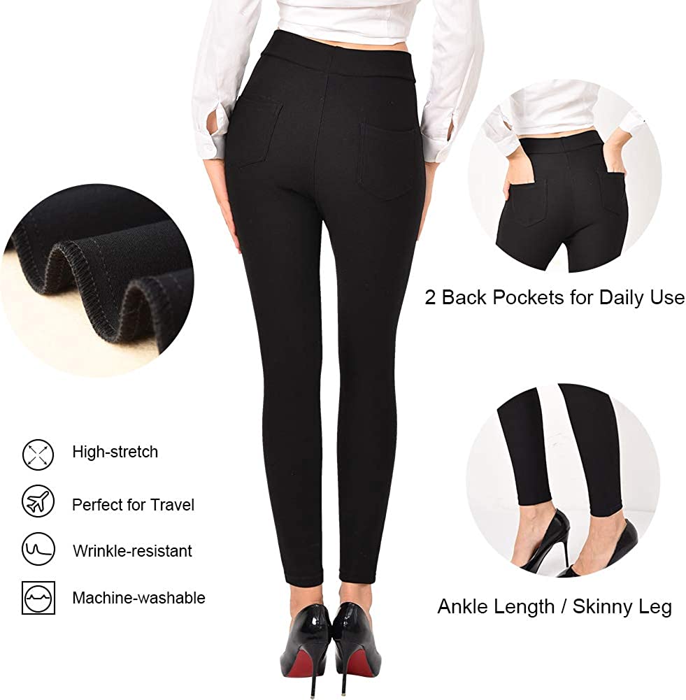 Dress Pants for Women Business Casual Stretch Pull On Work Office Dressy Leggings Skinny Trousers with Pockets