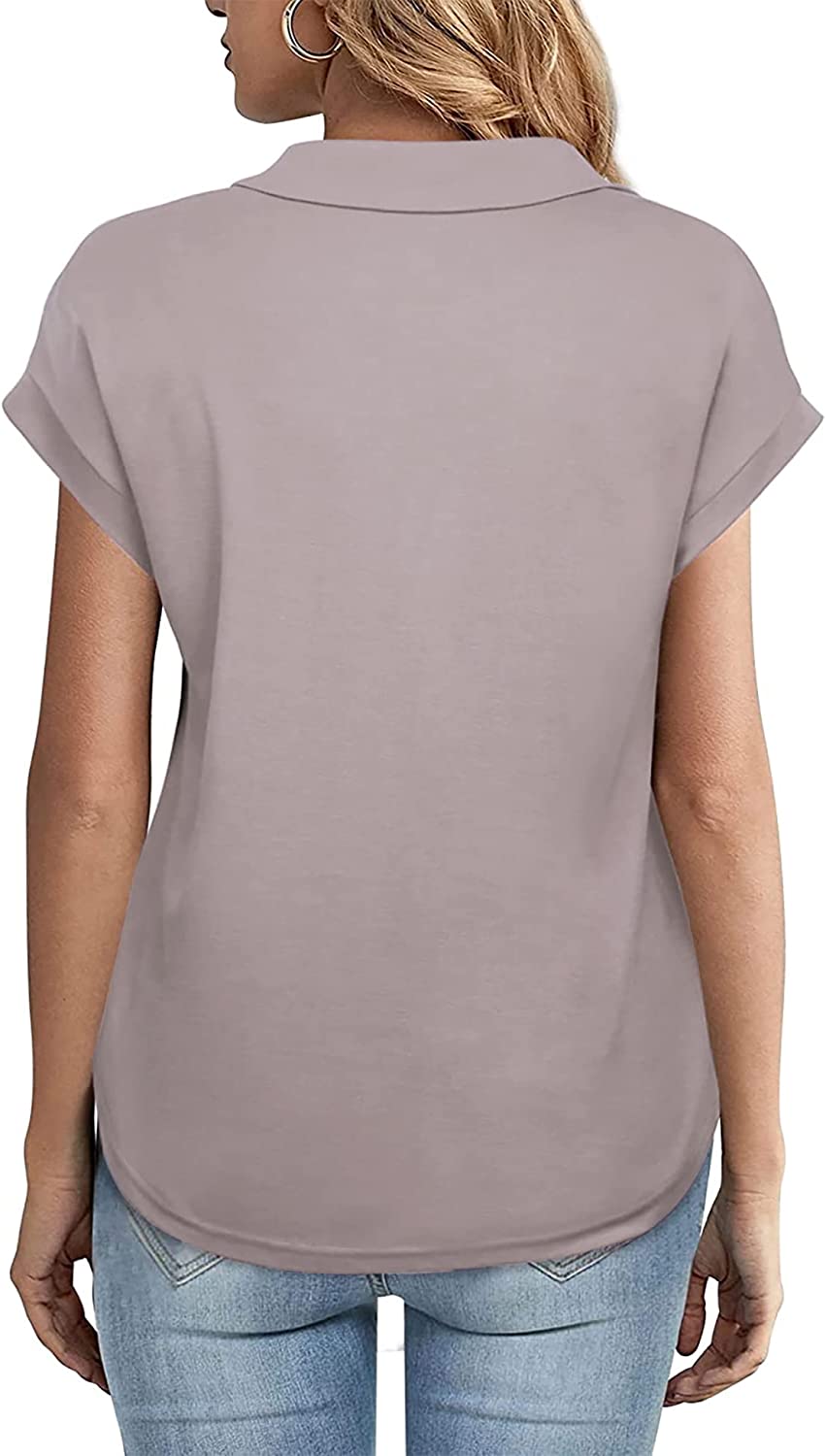 Women's Short Sleeve Tops and Blouses Business Casual Collared Tunic Shirt