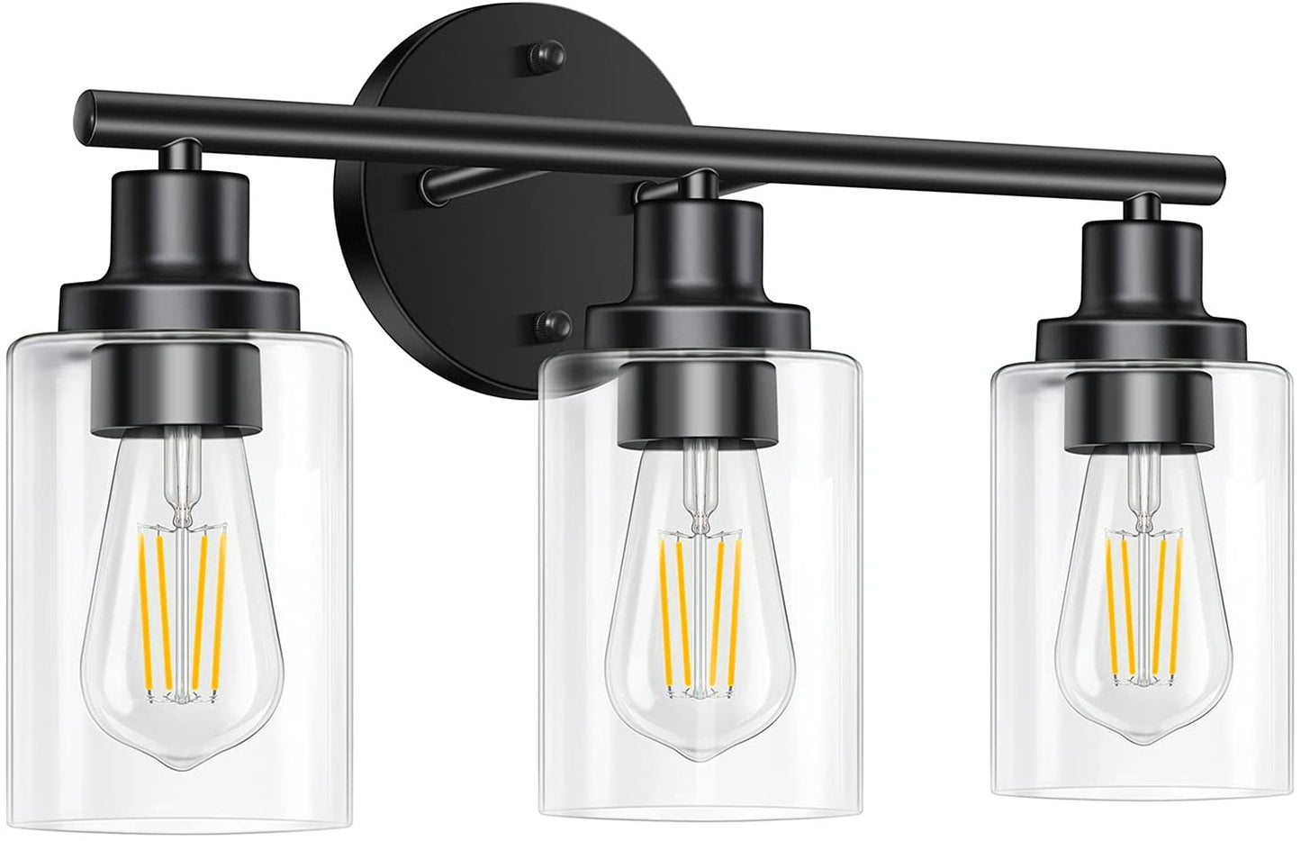 Bathroom Light Fixtures Black Vanity Light, 3 Light Wall Sconces Lighting Bathroom Lights with Clear Glass Shades, Bath Wall Lights Wall Lamp for Mirror, Kitchen, Living Room, Bedroom, Hallway