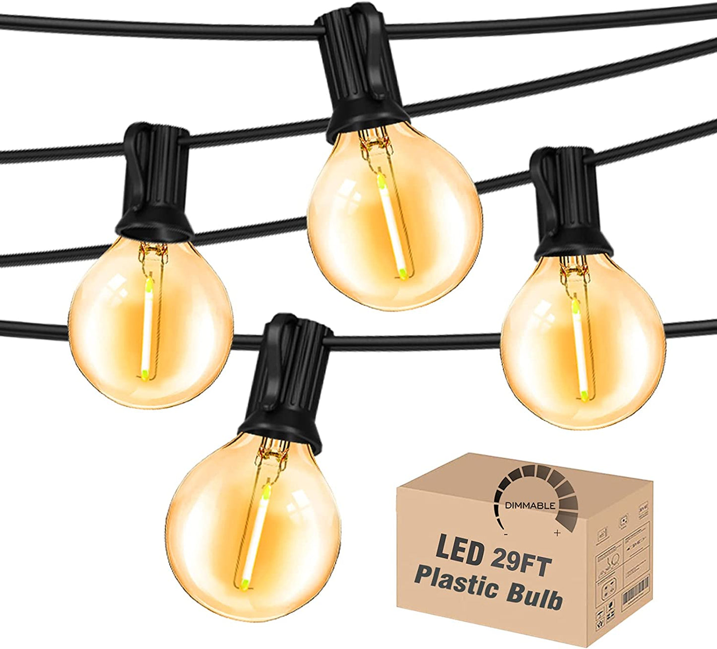 Outdoor String Lights 29ft G40 Patio Lights String with 16 Shatterproof Globe LED Bulb,Waterproof Connectable Hanging Lights for Porch Balcony Bistro,2700K Warm Glow Cafe Lights with E12 Socket