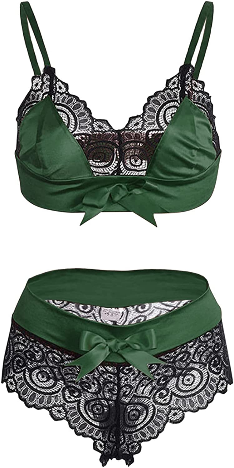 Womens Underwear Sexy Lace Suspenders Bow Bra Shorts Underpants Lingerie Pajamas Set