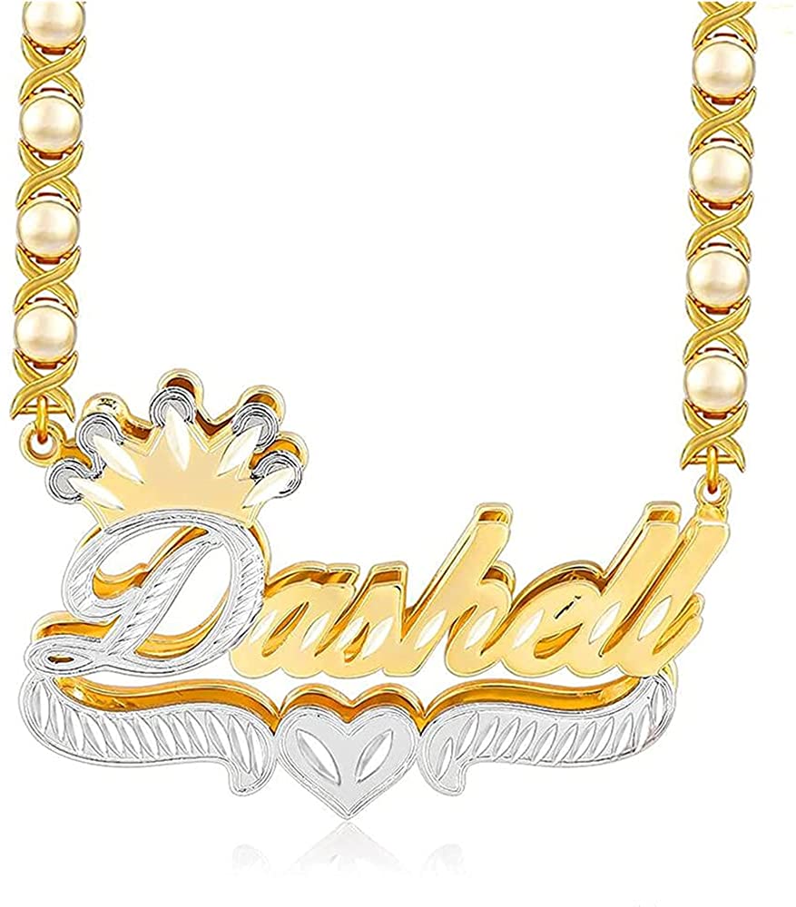 Gemiac Name Necklace Personalized 18K Gold Plated Double Name Necklace Custom Nameplate Necklace Personalized Birthday Gifts for Women Men Girls