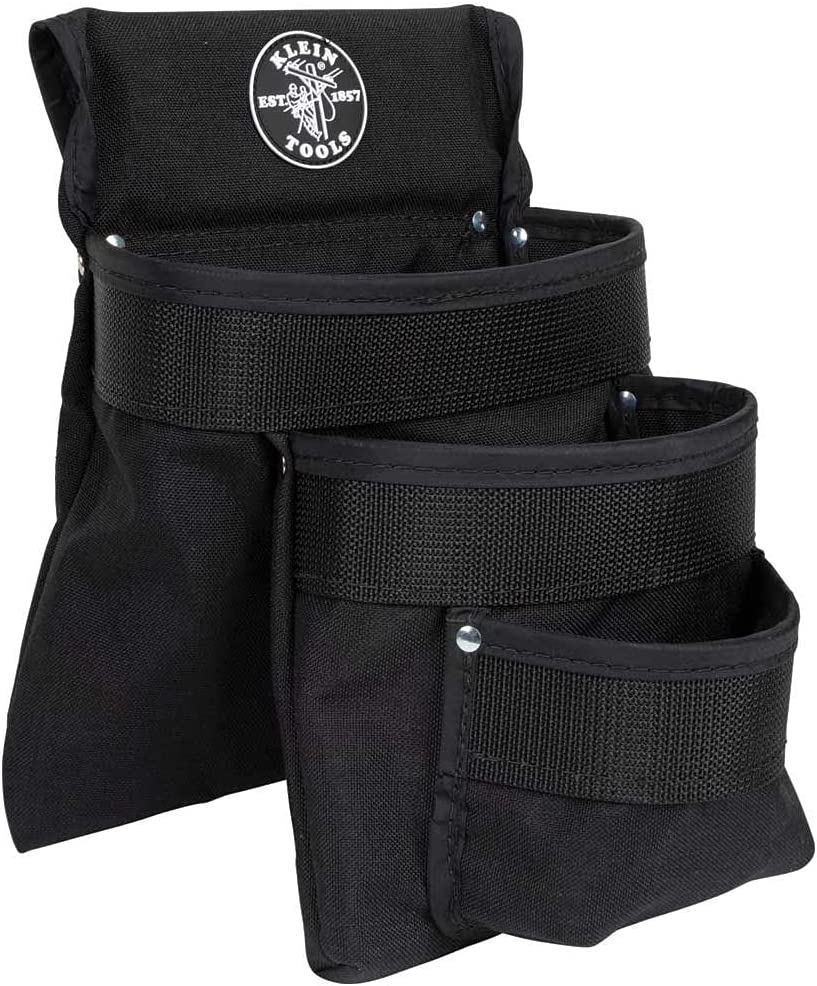 Klein Tools 5703 Tool Pouch, PowerLine Series Utility Pouch Fits Tool Belts up to 2.5-Inch, Strong Rivet Reinforced Stitching, 3-Pocket