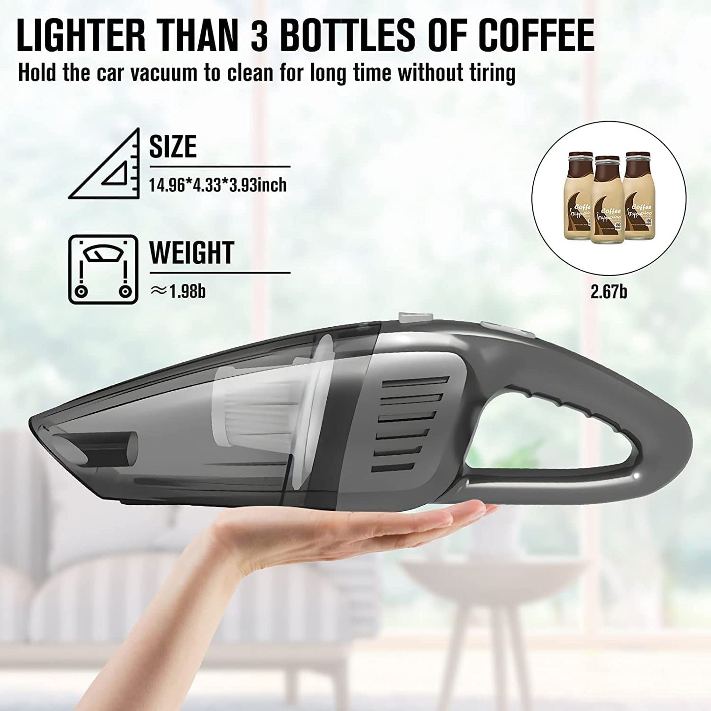 Car Vacuum Cleaner Cordless, Howcode Portable Vacuum Cleaner High Power 120W/8000Pa Dry &Wet Use, Deep Detailing Cleaning Kit of Car Interior (with Storage Bag)