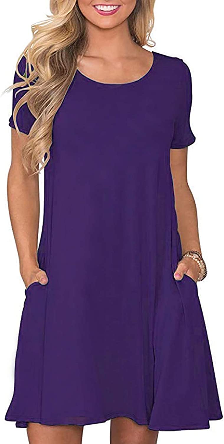 Women's Summer T Shirt Dresses Casual Beach Short Sleeve Swing Pockets Dresses