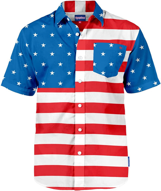 Patriotic Shirts for Men - 4th of July Men’s Short Sleeve Button Down Shirts