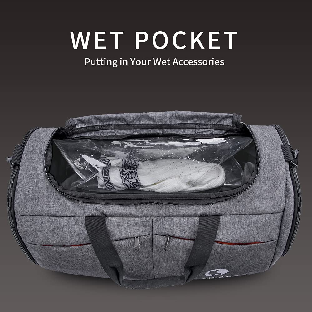 Gym Bag, Travel Duffel bag with Wet Pocket & Shoes Compartment for men women, 45L, Lightweight