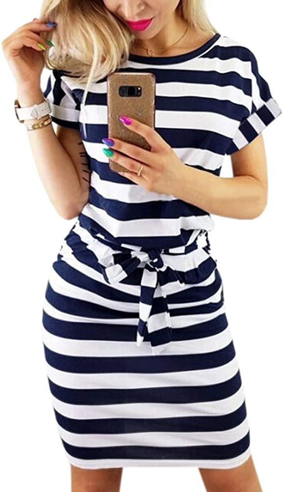 Women's Elegant Short Sleeve Wear to Work Casual Pencil Dress with Belt …