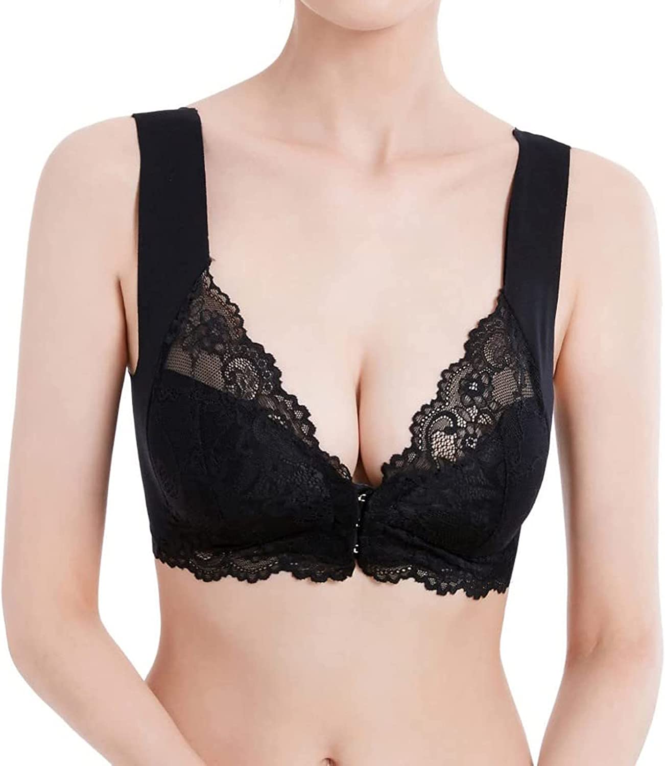 Bras for Women, Women's Adjustable Sports Front Closure Extra-Elastic Breathable Lace Trim Bra, Ladies Comfortable