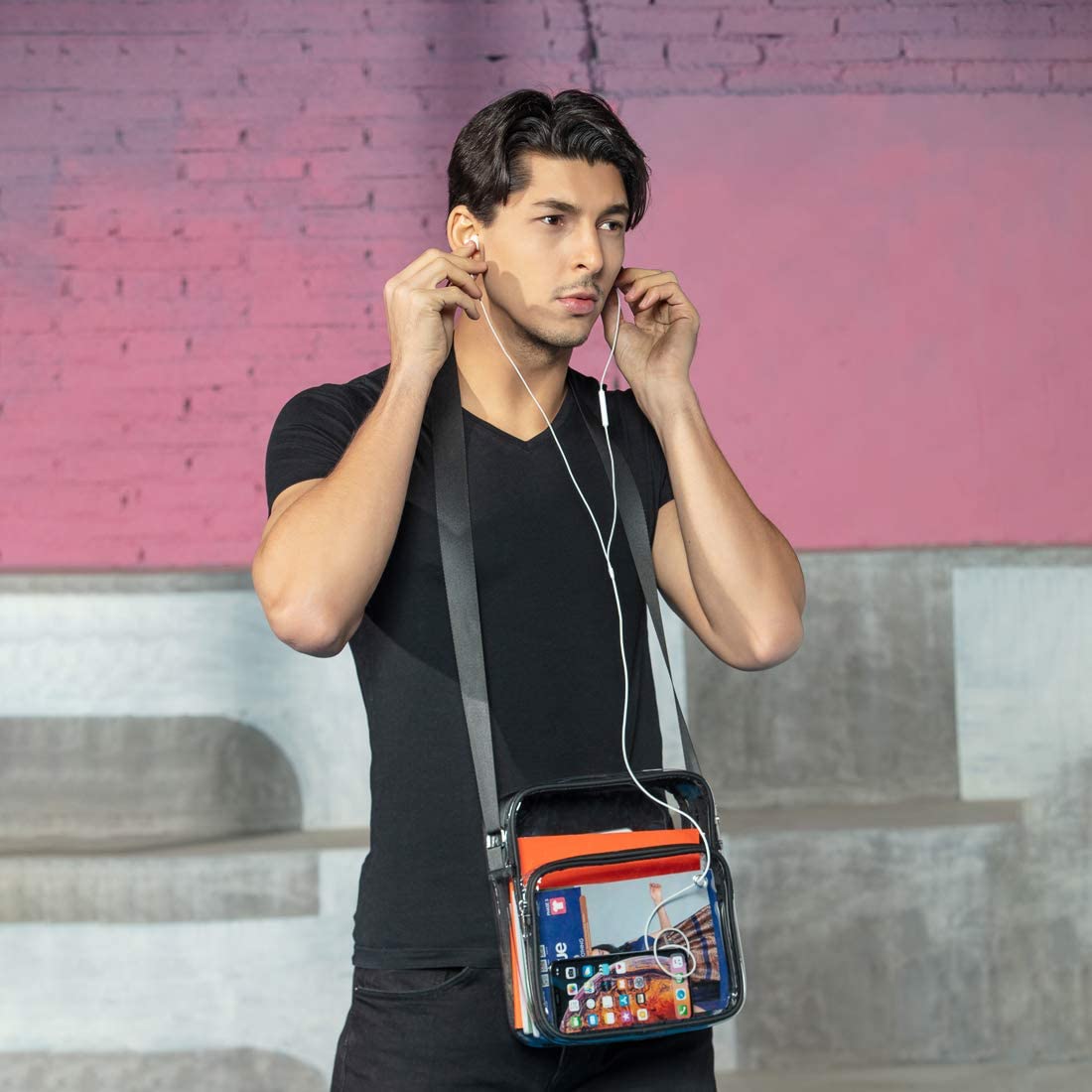 Clear Crossbody Messenger Shoulder Bag Stadium Approved Transparent Purse Suitable for Work Concert Sports