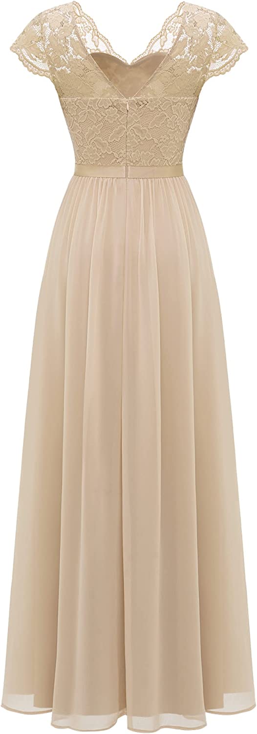 Women's Formal Floral Lace Maxi Dress Evening Party Elegant V-Neck Dresses for Wedding Guest