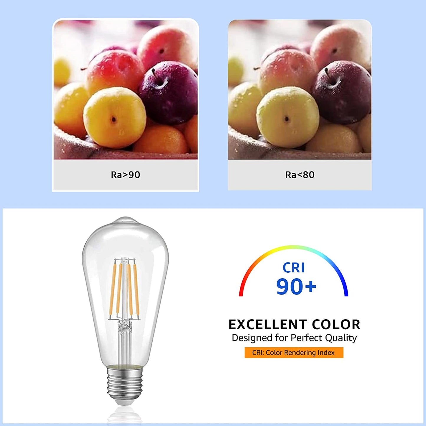 Light Bulbs Edison LED 7W 60 watt Equivalent 800 Lumen 2700K Warm White CRI90+ Standard E26 Screw Base ST58 Old Style Filament Bulb 6 Pack