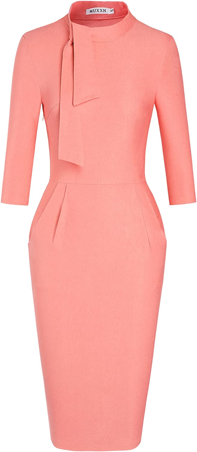 Women's Classic Vintage Tie Neck Formal Cocktail Dress with Pocket