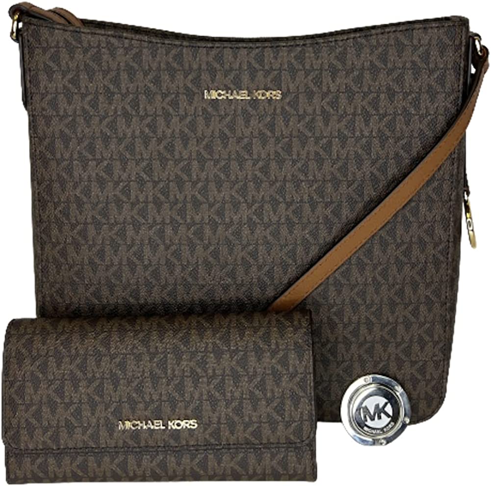 Michael Kors Jet Set Travel Large Messenger Crossbody bundle with Trifold Wallet and Michael Kors Purse Hook