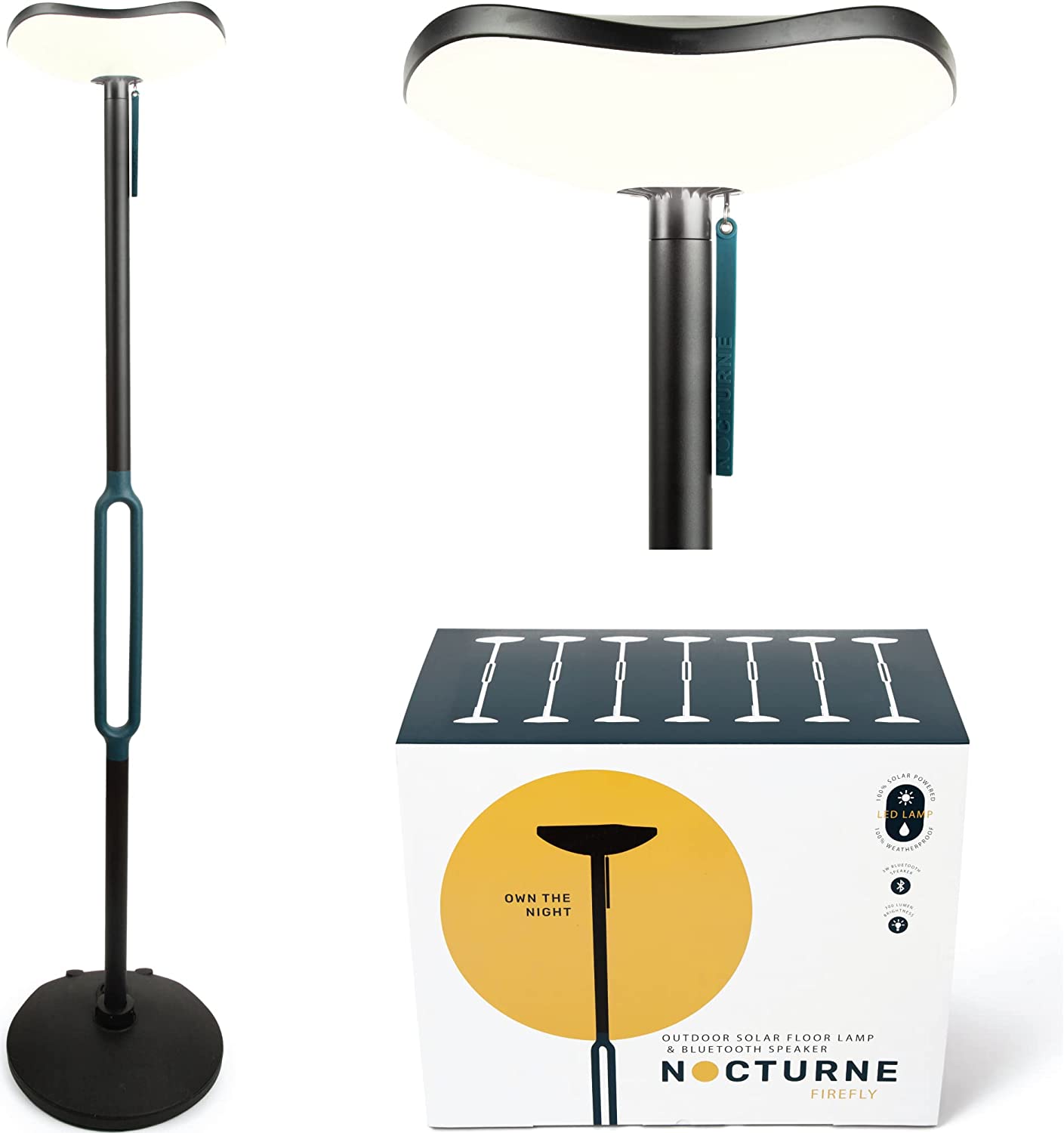 Nocturne Outdoor Solar Floor Lamp with Bluetooth Speaker | 100% Solar Powered | Fully Weatherproof | for Patios, Decks, Outdoor Spaces | Firefly 2.0