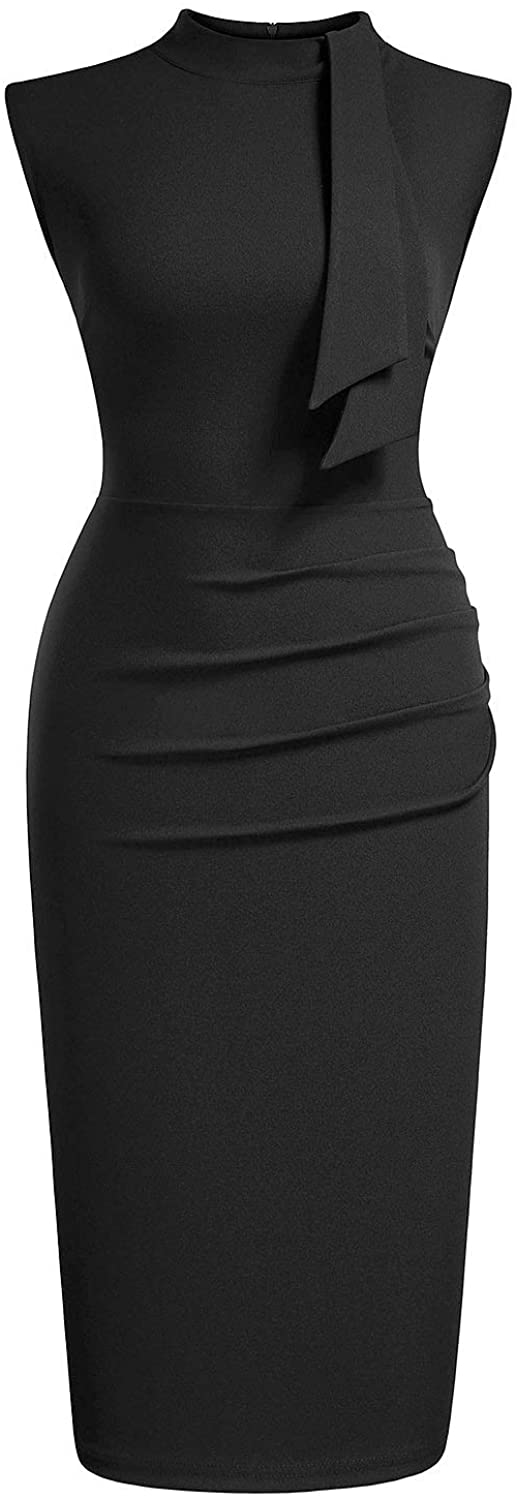 Women's Retro 1950s Style Half Collar Ruffle Cocktail Pencil Dress