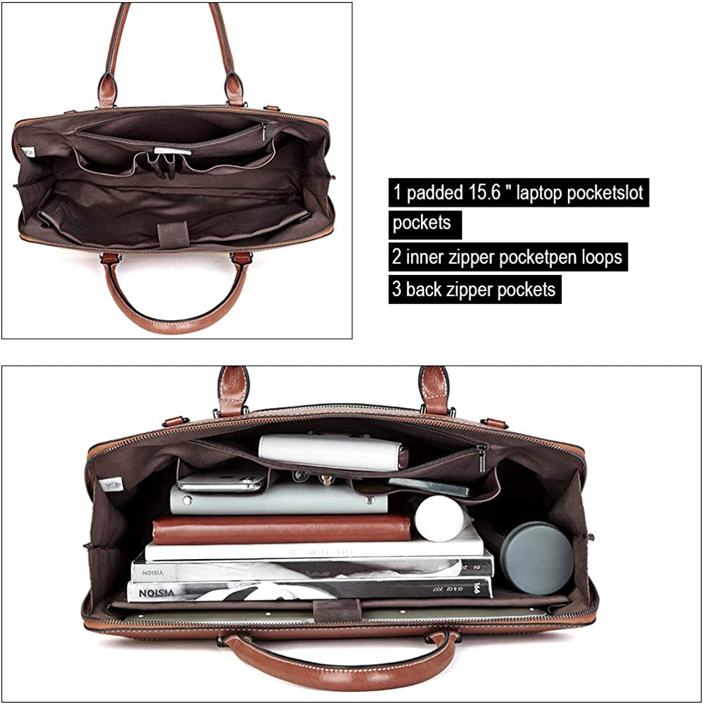 Leather Briefcase for Women 15.6 Inch Laptop Business Vintage Slim Ladies Shoulder Bag