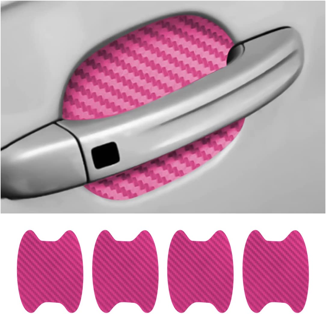 4PCS Car Door Handle Sticker, Carbon Fiber Anti-Scratches Car Door Cup Protector, Non-Marking Auto Door Handle Protective Film, Universal for Most Car Handles (Black)