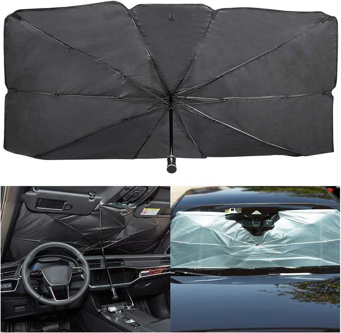 Car Umbrella Sun Shade Cover for Windshield UV Reflecting Foldable Front Car Sunshade Umbrella, Easy to Use/Store, Fit Most Vehicle, 57'' x 31''