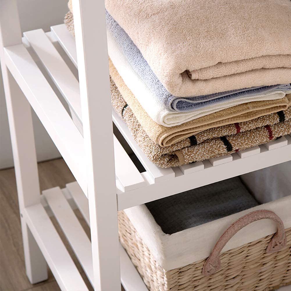 Solid Wood Storage Rack - 3-Tier All Lumber Floor Standing Shelving Unit with Adjustable Feet for Home, Bathroom Towels Shelves Organizer, Easy Assembly and Full Upgraded in 2022, White