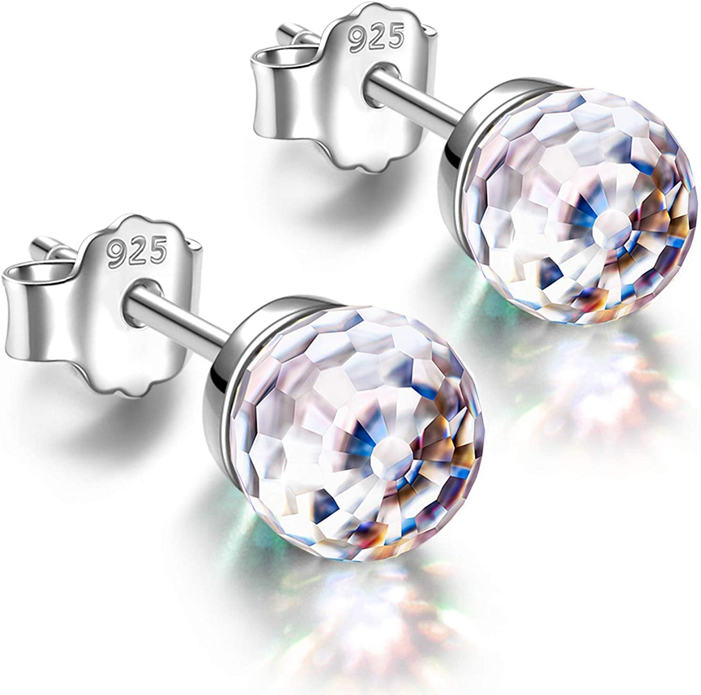 "Fantastic World" Crystal Earrings for Women Girls, 925 Sterling Silver Stud Earrings, Hypoallergenic Earrings for Sensitive Ears, 6MM