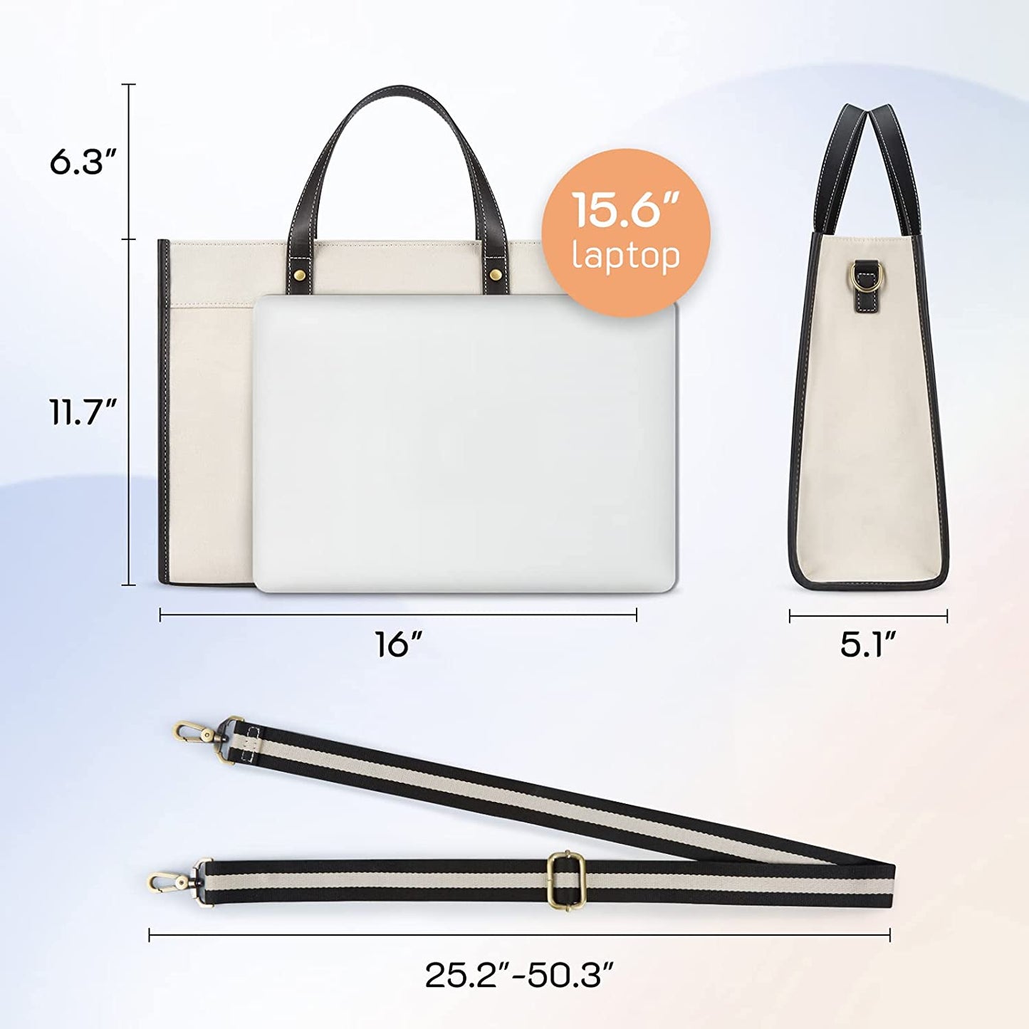Bag Missnine Canvas Laptop Bag 15.6 inch Work Shoulder Bags Casual Briefcase Handbag for Travel, Office, School