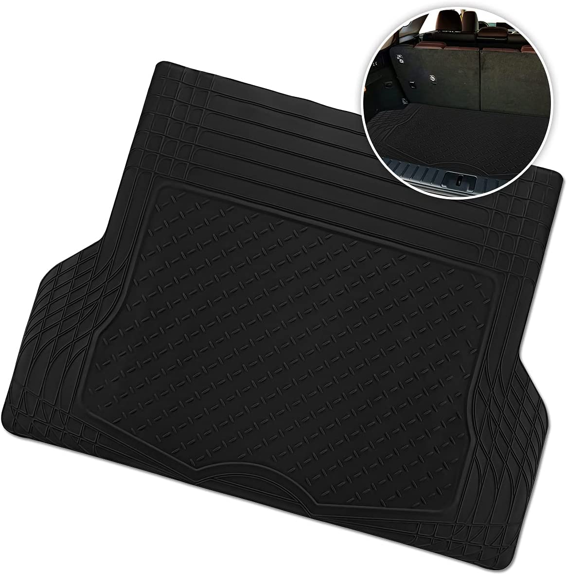 All Weather Rubber Semi Pattern Cargo Liner Trunk Floor Mat – Premium Quality Black Heavy Duty Cargo Trunk Floor Mat