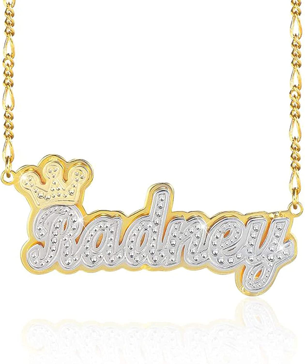 Gemiac Name Necklace Personalized 18K Gold Plated Double Name Necklace Custom Nameplate Necklace Personalized Birthday Gifts for Women Men Girls