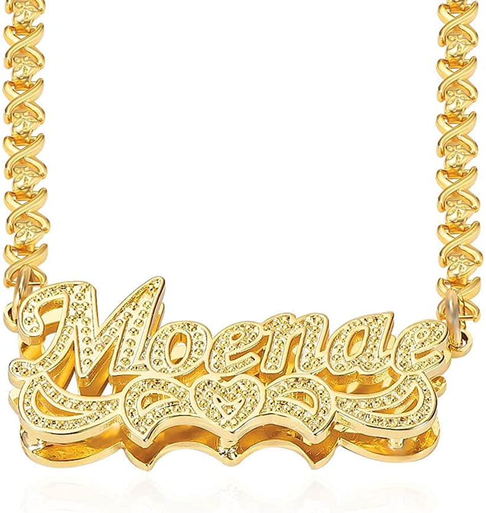 Gemiac Name Necklace Personalized 18K Gold Plated Double Name Necklace Custom Nameplate Necklace Personalized Birthday Gifts for Women Men Girls