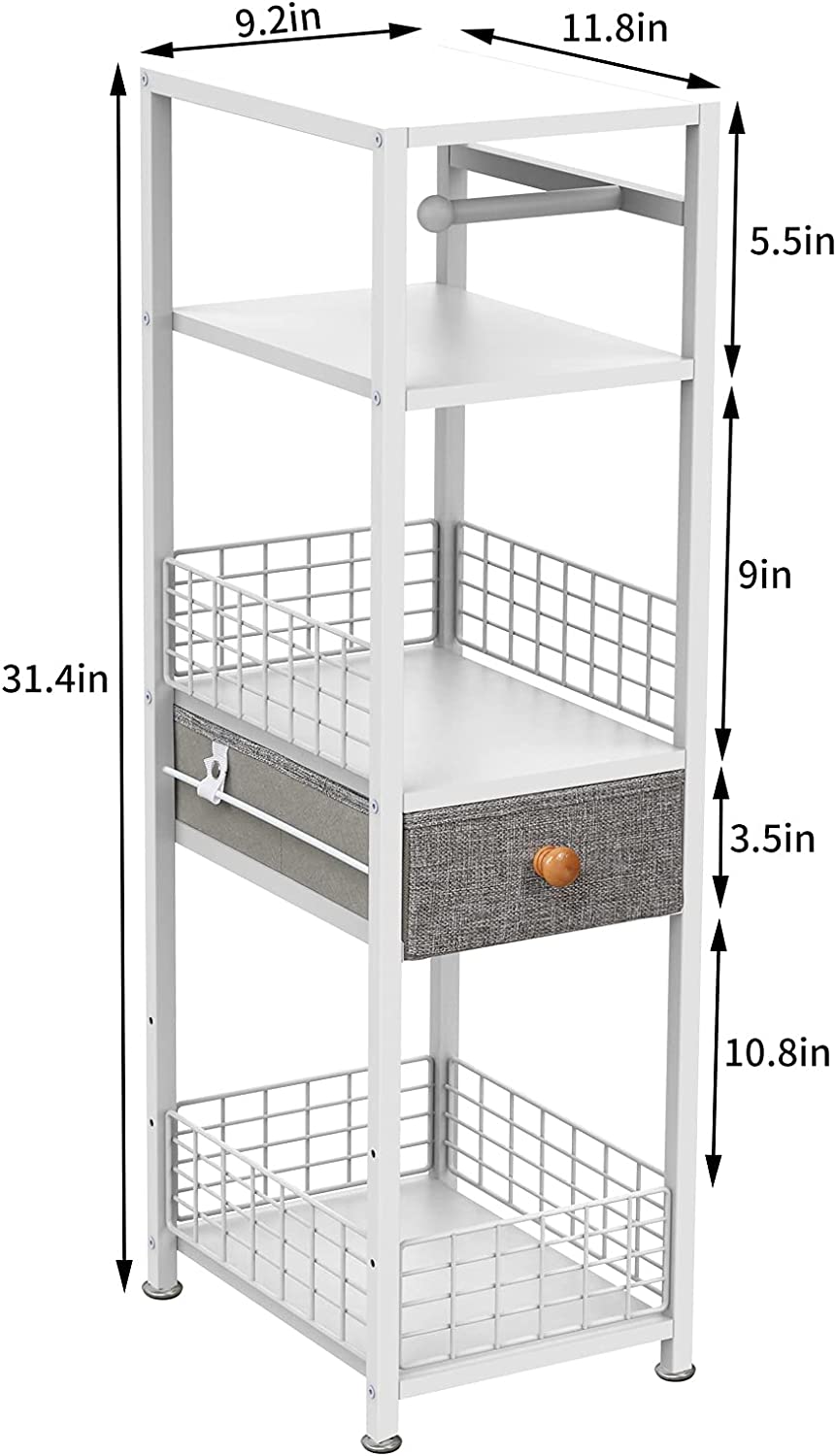 Small Bathroom Storage Cabinet with Drawer,4 Tier Design Toilet Paper Storage,Bathroom Corner Floor Cabinet,Bathroom Organizer Cabinet for Paper Shampoo White