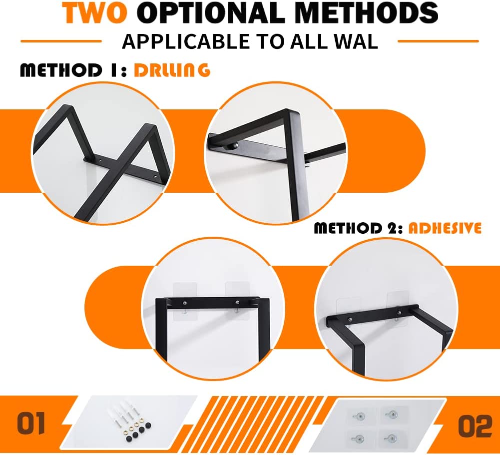 Towel Racks for Bathroom, Wall Mounted Bath Towel Holder, Drilling & Adhesive No Drilling Stainless Steel Bathroom Organization Towel Shelf Holder for Washcloths Hand or Bath Towels, Black