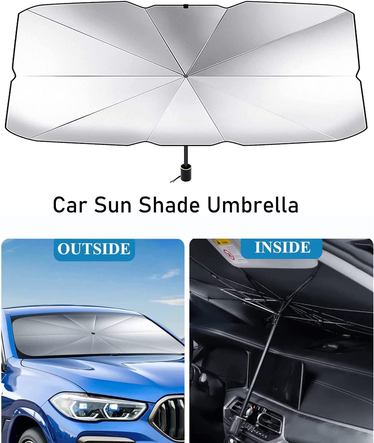 Car Windshield Sun Shade Umbrella with Storage Pouch, Car Sunshade UV Protection & Heat Insulation for Car Front Window Heat Keep Vehicle Cool Sun Foldable Car Umbrella Sunshade for Most Vehicles