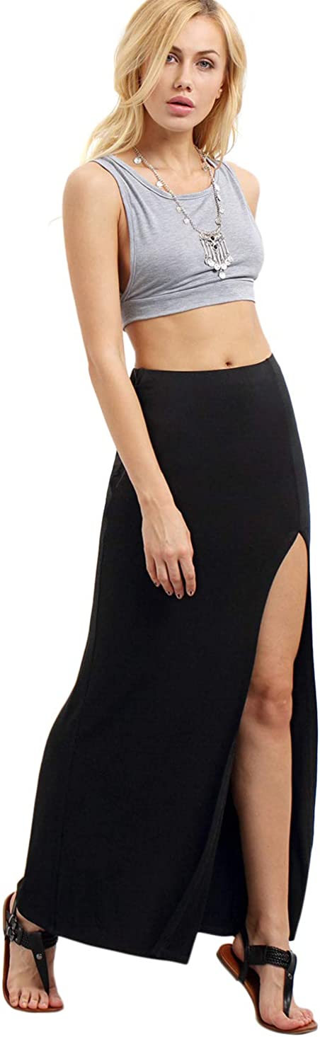 Women's Solid Color High Waist Side Split Maxi Skirt