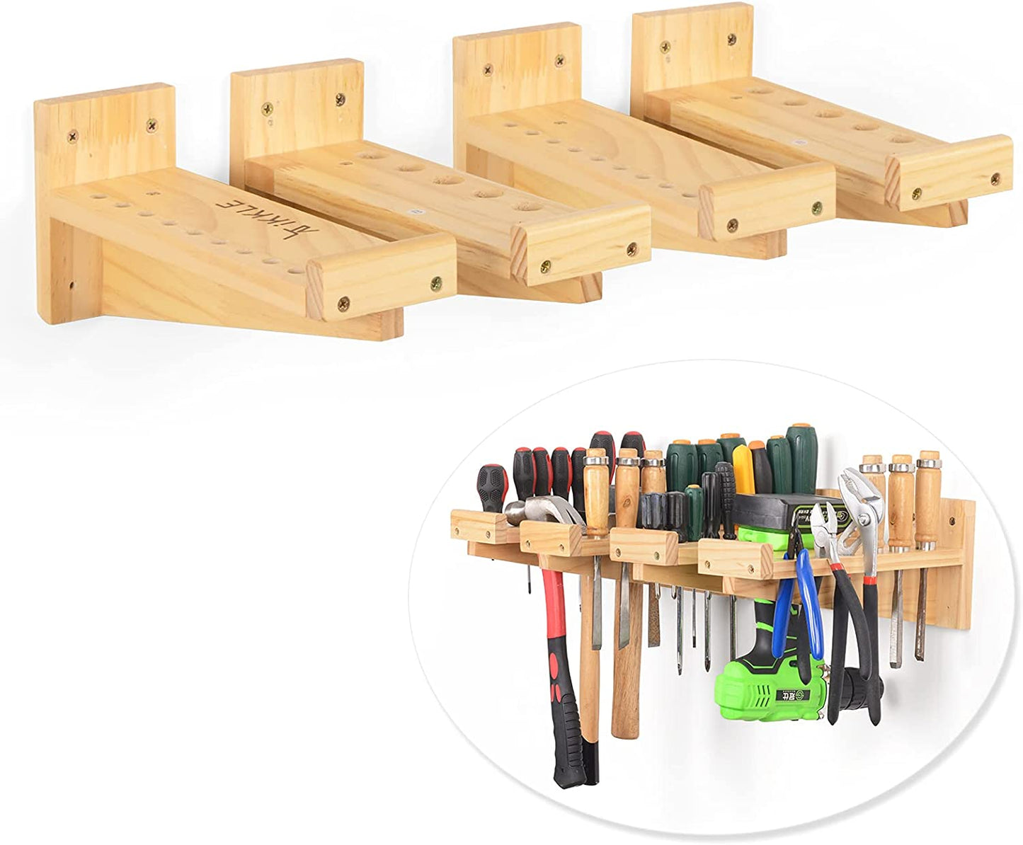 Screwdriver Organizer Tool Rack, ikkle Wood Strips Fixture Screwdriver Holder Hammer Rack, Pliers Holder, Scraper Rack, Wall Mounted Tool Storage for Workbench, Yard, Garage, Garden (4 Pcs)
