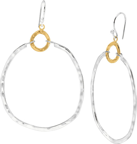 Silpada .925 Sterling Silver & Brass Hoop Earrings for Women, Jewelry Gift Idea, French Wire Back-Findings, Dynamic Duo'