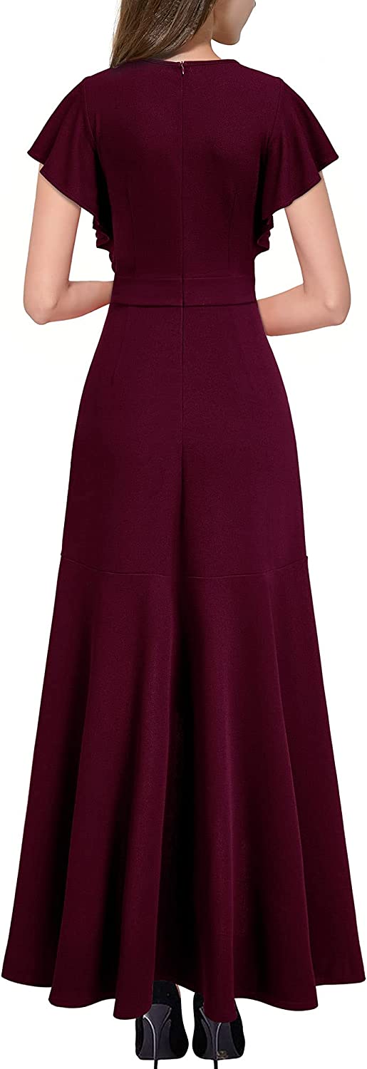 Women's Formal V Neck Ruffle Split Evening Party Long Dress