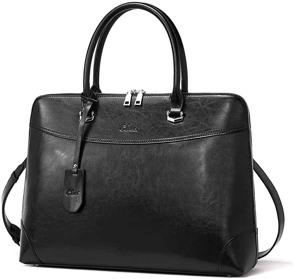 Leather Briefcase for Women 15.6 Inch Laptop Business Vintage Slim Ladies Shoulder Bag
