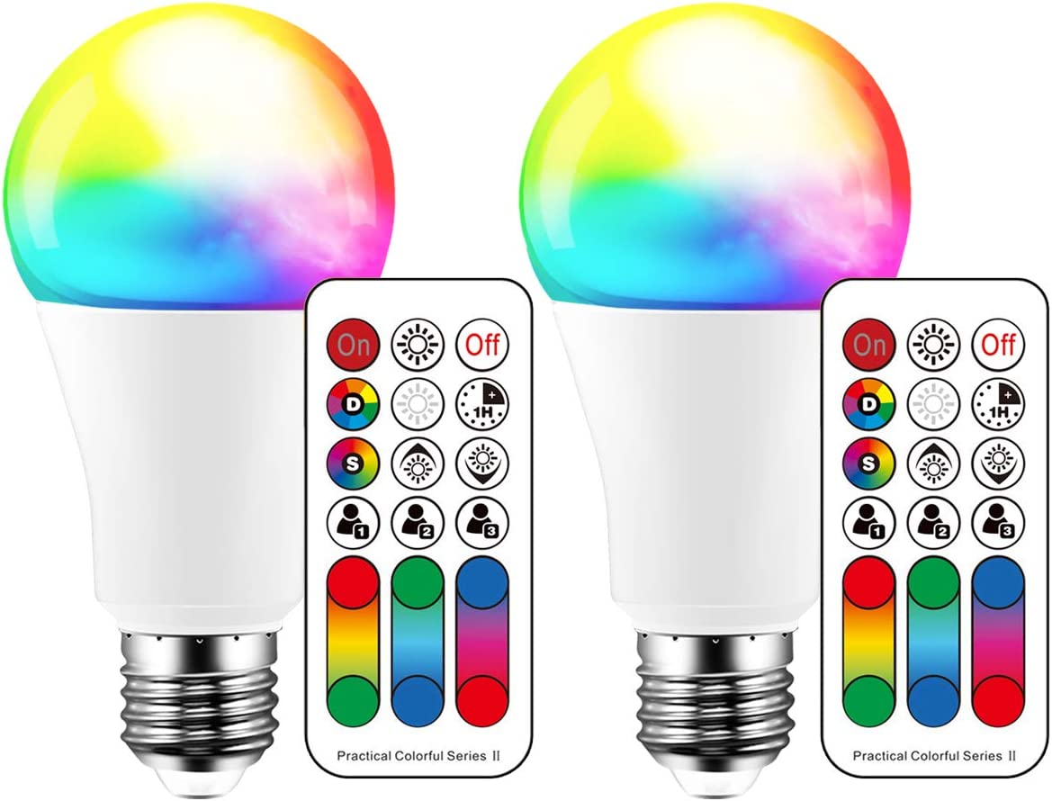 LED Light Bulb, Color Changing Light Bulb, 40W Equivalent, 450LM, 2700K Warm White 5W E26 Screw Base RGBW, Flood Light Bulb- 12 Color Choices - Timing Infrared Remote Control (4 Pack)
