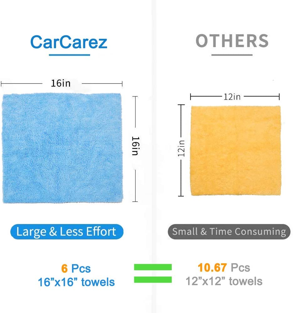 Microfiber Towels for Cars, Car Drying Wash Detailing Buffing Polishing Towel with Plush Edgeless Microfiber Cloth, 450 GSM 16x16 in. Pack of 6