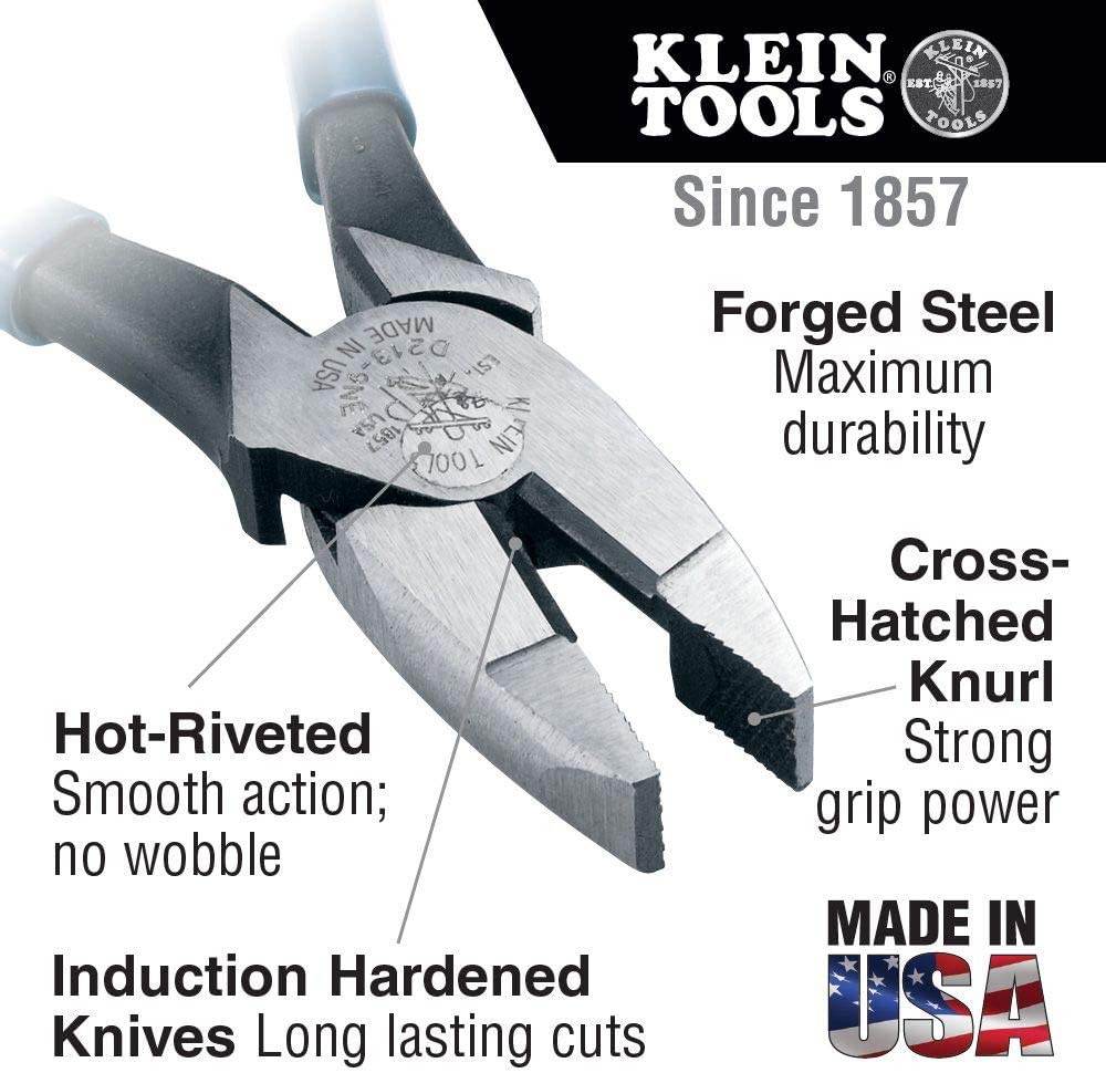 Klein Tools 80020 Tool Set with Lineman's Pliers, Diagonal Cutters, and Long Nose Pliers, with Induction Hardened Knives, 3-Piece