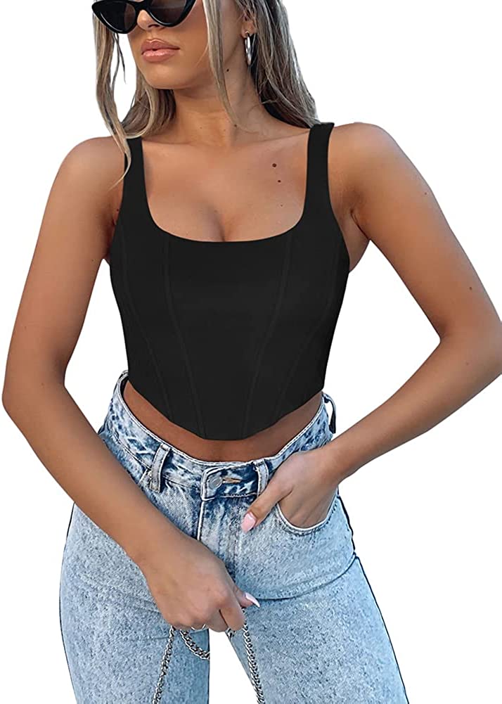 Women's Summer Sexy Square Neck Sleeveless Bustier Corset Crop Tank Tops
