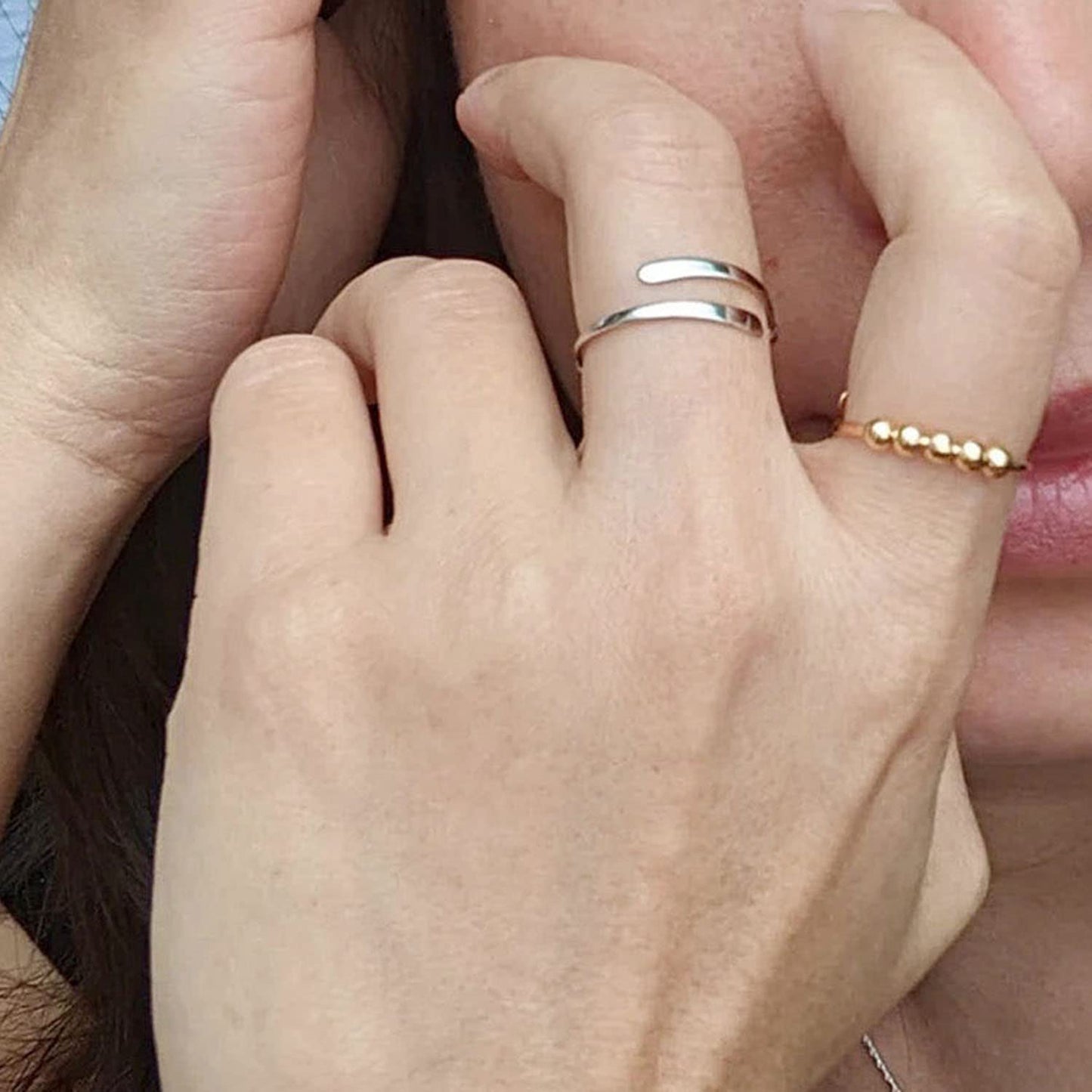 925 Sterling Silver Anti Anxiety Ring for Women Men Anxiety Relief Ring with Beads Spinning Rings for Anxiety Fidget Spinner Anxiety Ring Adjustable Minimalist Rings