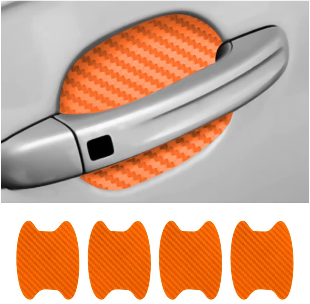4PCS Car Door Handle Sticker, Carbon Fiber Anti-Scratches Car Door Cup Protector, Non-Marking Auto Door Handle Protective Film, Universal for Most Car Handles (Black)