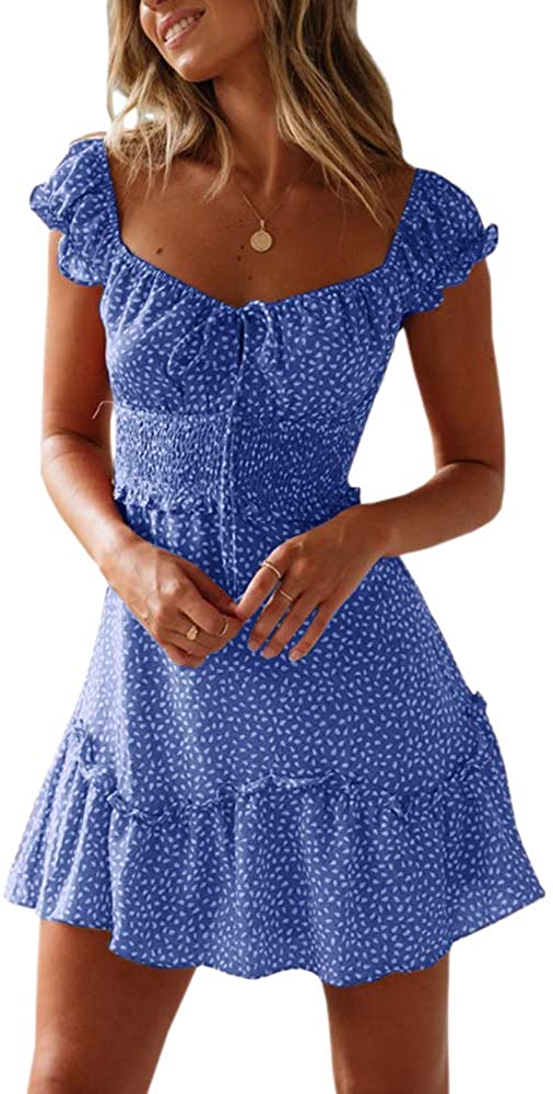 Women's Summer Ruffle Sleeve Sweetheart Neckline Printing Dress Mini Dress